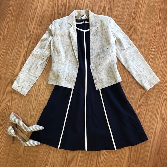 Clare Joseph Vintage Blue White Matka Silk Blazer Jacket Womens 6 - Picture 11 of 12